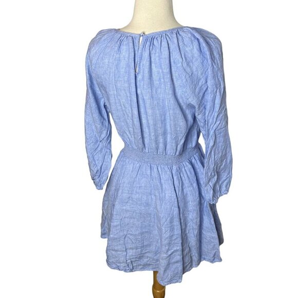 J.Crew $138 Palmero Smocked Waist Mini Dress Blue Linen Size S BP855 - Picture 6 of 9